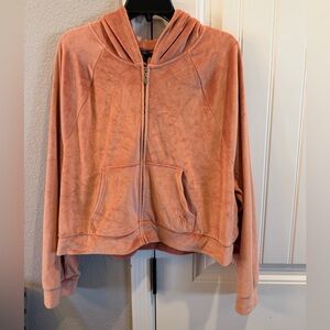 Victoria's Secret On Point Coral Hooded velour Jacket full zip sz xl
